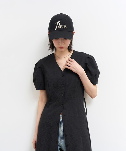 GENERAL IDEA(ジェネラルアイデア)の「GENERAL IDEA/ジェネラルアイディア v-neck puff long one-piece 半袖ロングワンピース(ワンピース・レディース・ブラック・S/L)」の4枚目の写真