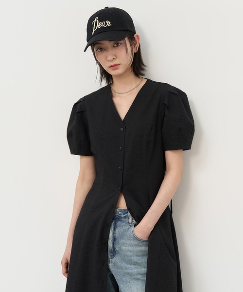 GENERAL IDEA(ジェネラルアイデア)の「GENERAL IDEA/ジェネラルアイディア v-neck puff long one-piece 半袖ロングワンピース(ワンピース・レディース・ブラック・S/L)」の7枚目の写真