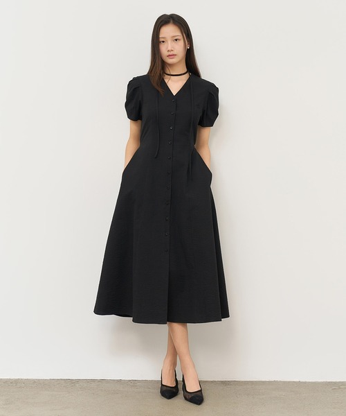 GENERAL IDEA(ジェネラルアイデア)の「GENERAL IDEA/ジェネラルアイディア v-neck puff long one-piece 半袖ロングワンピース(ワンピース・レディース・ブラック・S/L)」の12枚目の写真