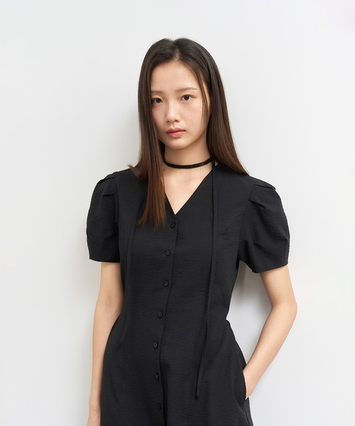 GENERAL IDEA(ジェネラルアイデア)の「GENERAL IDEA/ジェネラルアイディア v-neck puff long one-piece 半袖ロングワンピース(ワンピース・レディース・ブラック・S/L)」の10枚目の写真