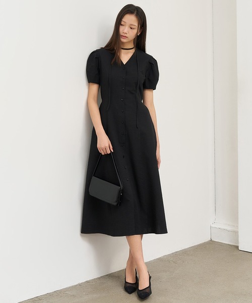 GENERAL IDEA(ジェネラルアイデア)の「GENERAL IDEA/ジェネラルアイディア v-neck puff long one-piece 半袖ロングワンピース(ワンピース・レディース・ブラック・S/L)」の13枚目の写真