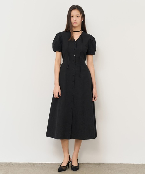 GENERAL IDEA(ジェネラルアイデア)の「GENERAL IDEA/ジェネラルアイディア v-neck puff long one-piece 半袖ロングワンピース(ワンピース・レディース・ブラック・S/L)」の11枚目の写真