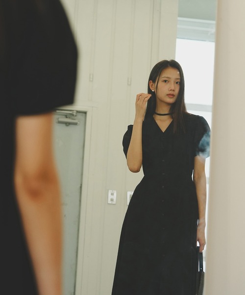 GENERAL IDEA(ジェネラルアイデア)の「GENERAL IDEA/ジェネラルアイディア v-neck puff long one-piece 半袖ロングワンピース(ワンピース・レディース・ブラック・S/L)」の14枚目の写真