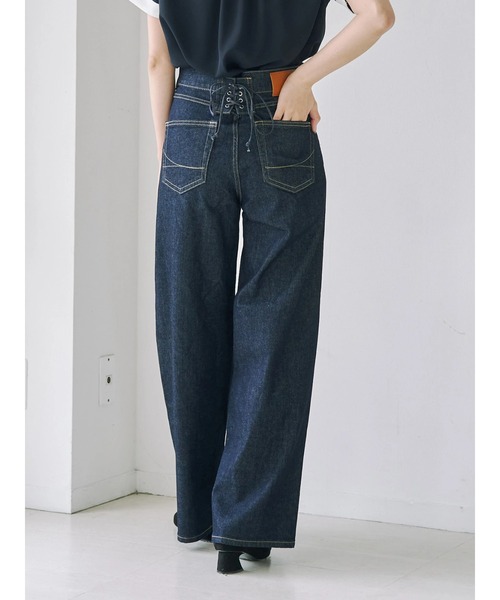 TONAL(トーナル)の「【SOMETHING】LISA LACE UP WIDE(デニムパンツ・レディース・ネイビー/インディゴブルー・MEDIUM/SMALL)」の5枚目の写真