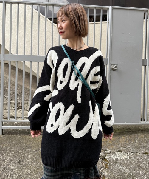 RODEO CROWNS WIDE BOWL（ロデオクラウンズワイドボウル）の「ロゴ2WAYモールニットワンピース（ワンピース・レディース・ブラック/アイボリー/カーキ/ライトピンク・FREE）」の3枚目の写真