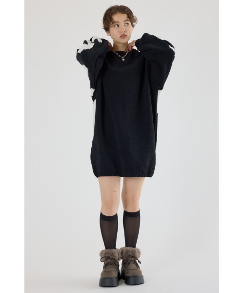 RODEO CROWNS WIDE BOWL（ロデオクラウンズワイドボウル）の「ロゴ2WAYモールニットワンピース（ワンピース・レディース・ブラック/アイボリー/カーキ/ライトピンク・FREE）」の9枚目の写真