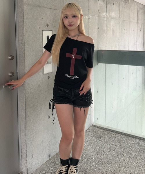KsG（ケーエスジー）の「hem waist denim short pants（デニムパンツ・レディース・ブラック・LARGE/SMALL/MEDIUM）」の5枚目の写真