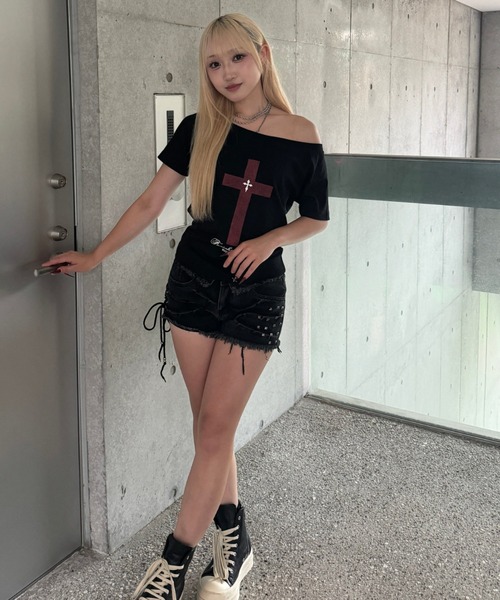 KsG（ケーエスジー）の「hem waist denim short pants（デニムパンツ・レディース・ブラック・LARGE/SMALL/MEDIUM）」の6枚目の写真