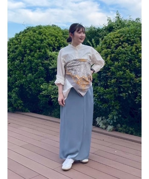 CRAFT STANDARD BOUTIQUE(クラフトスタンダードブティック)の「ダルサテンIラインスカート(スカート・レディース・ブルーグリーン/アイボリー/ブラウン・FREE)」の5枚目の写真