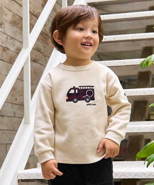 セール】働く車アップリケ接結長袖Tシャツ（Tシャツ/カットソー