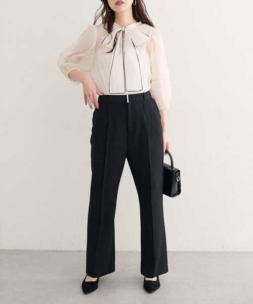 natural couture(ナチュラルクチュール)の「【WEB限定】〈osono〉配色シアーボウタイブラウス(シャツ/ブラウス・レディース・ブラウン/オフホワイト/ブラック/サックスブルー・FREE)」の8枚目の写真
