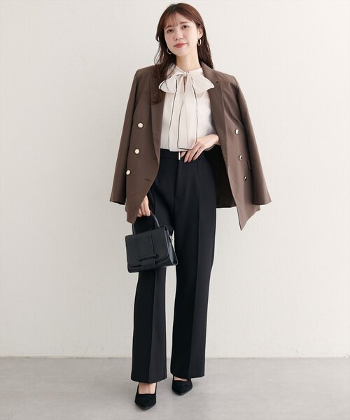 natural couture(ナチュラルクチュール)の「【WEB限定】〈osono〉配色シアーボウタイブラウス(シャツ/ブラウス・レディース・ブラウン/オフホワイト/ブラック/サックスブルー・FREE)」の11枚目の写真