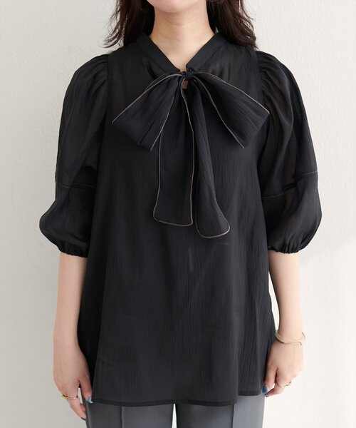 natural couture(ナチュラルクチュール)の「【WEB限定】〈osono〉配色シアーボウタイブラウス(シャツ/ブラウス・レディース・ブラウン/オフホワイト/ブラック/サックスブルー・FREE)」の17枚目の写真