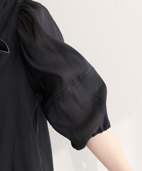 natural couture(ナチュラルクチュール)の「【WEB限定】〈osono〉配色シアーボウタイブラウス(シャツ/ブラウス・レディース・ブラウン/オフホワイト/ブラック/サックスブルー・FREE)」の22枚目の写真