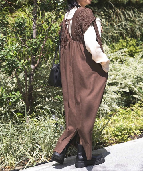 産前・産後対応】マタニティ／シャーリングワンピースAW 595401