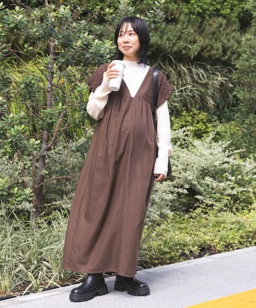 LEPSIM（レプシィム）の「【産前・産後対応】マタニティ／シャーリングワンピースAW　595401（マタニティウェア/グッズ・レディース・ブラウン/ブラック/チェック・FREE）」の13枚目の写真