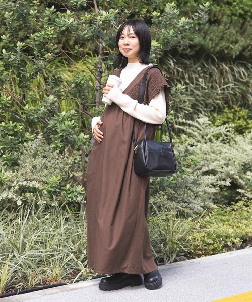 NINA　 LEPSIM マタニティ シャーリングVワンピース 産前・産後対応】マタニティ／シャーリングVワンピース 420595