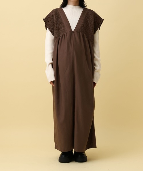 産前・産後対応】マタニティ／シャーリングワンピースAW 595401