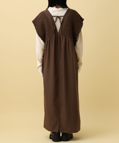 産前・産後対応】マタニティ／シャーリングワンピースAW 595401