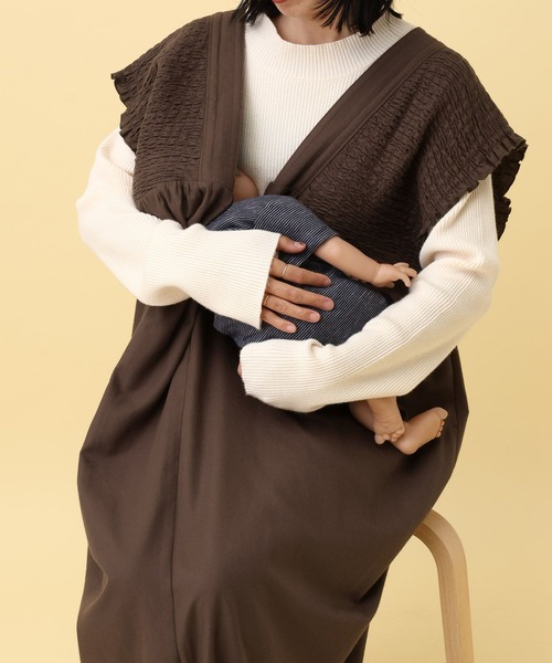 産前・産後対応】マタニティ／シャーリングワンピースAW 595401