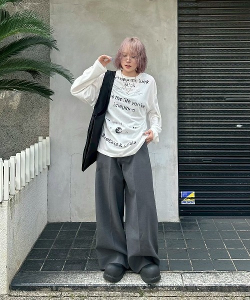 Chikashitsu +】croque lettering long sleeve / 【チカシツプラス
