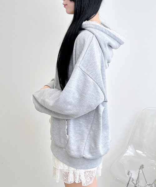 ✨希少デザイン✨PUTUMAYO♡フード付チュニック 長袖カットソー パーカー セール】【WEB限定】レース付ダブルジップスウェットチュニック