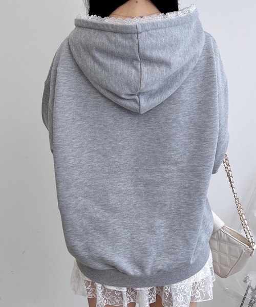 INGNI（イング）の「【WEB限定】レース付ダブルジップスウェットチュニックパーカー（パーカー・レディース・グレー/チャコールグレー/オートミール・M）」の9枚目の写真