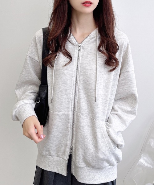 INGNI（イング）の「【WEB限定】レース付ダブルジップスウェットチュニックパーカー（パーカー・レディース・グレー/チャコールグレー/オートミール・M）」の18枚目の写真