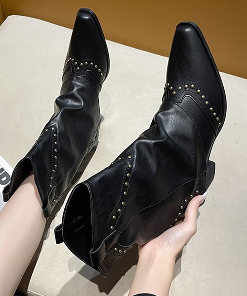 HALEY PESCA（ヘーリーペスカ）の「HALEY PESCA/ミディアムスタッズ付きウエスタンブーツ（ブーツ・レディース・ブラウン/ブラック/カーキ・36/38/40）」の4枚目の写真