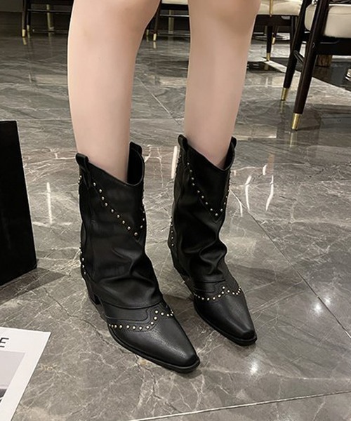 HALEY PESCA（ヘーリーペスカ）の「HALEY PESCA/ミディアムスタッズ付きウエスタンブーツ（ブーツ・レディース・ブラウン/ブラック/カーキ・36/38/40）」の5枚目の写真