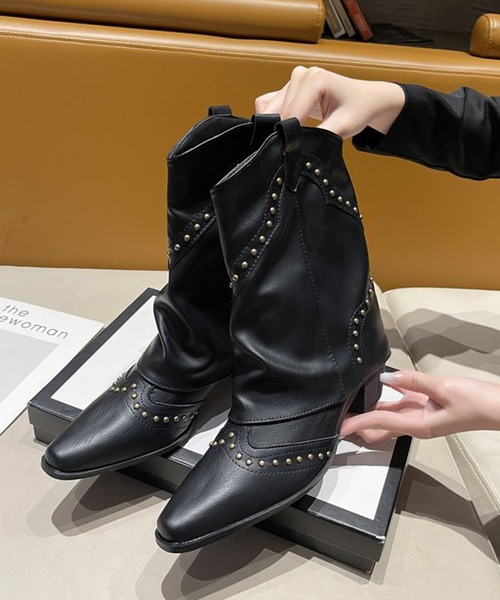 HALEY PESCA（ヘーリーペスカ）の「HALEY PESCA/ミディアムスタッズ付きウエスタンブーツ（ブーツ・レディース・ブラウン/ブラック/カーキ・36/38/40）」の6枚目の写真