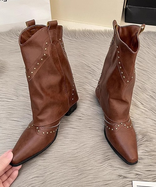 HALEY PESCA（ヘーリーペスカ）の「HALEY PESCA/ミディアムスタッズ付きウエスタンブーツ（ブーツ・レディース・ブラウン/ブラック/カーキ・36/38/40）」の8枚目の写真