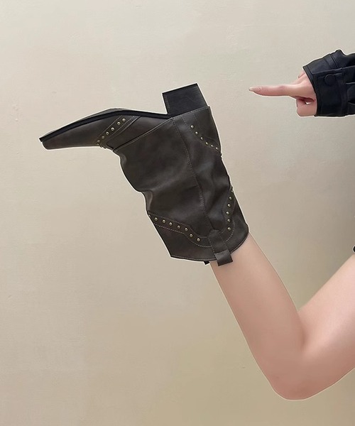 HALEY PESCA（ヘーリーペスカ）の「HALEY PESCA/ミディアムスタッズ付きウエスタンブーツ（ブーツ・レディース・ブラウン/ブラック/カーキ・36/38/40）」の13枚目の写真