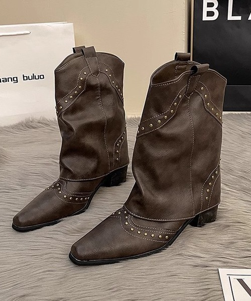 HALEY PESCA（ヘーリーペスカ）の「HALEY PESCA/ミディアムスタッズ付きウエスタンブーツ（ブーツ・レディース・ブラウン/ブラック/カーキ・36/38/40）」の16枚目の写真