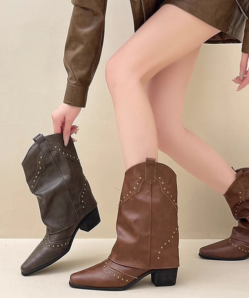 HALEY PESCA（ヘーリーペスカ）の「HALEY PESCA/ミディアムスタッズ付きウエスタンブーツ（ブーツ・レディース・ブラウン/ブラック/カーキ・36/38/40）」の17枚目の写真