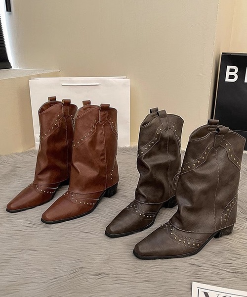 HALEY PESCA（ヘーリーペスカ）の「HALEY PESCA/ミディアムスタッズ付きウエスタンブーツ（ブーツ・レディース・ブラウン/ブラック/カーキ・36/38/40）」の19枚目の写真