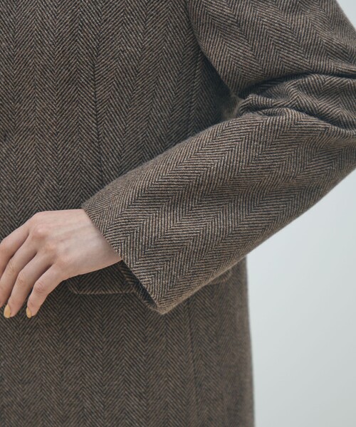 セール】アルパカヘリンボーン カラーレスジャケット（ノーカラー