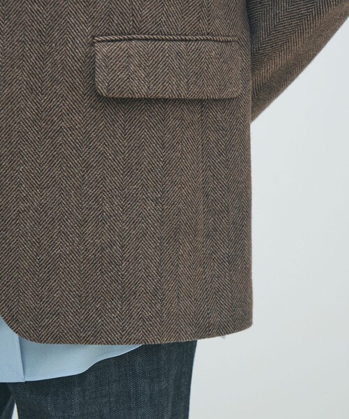 セール】アルパカヘリンボーン カラーレスジャケット（ノーカラー