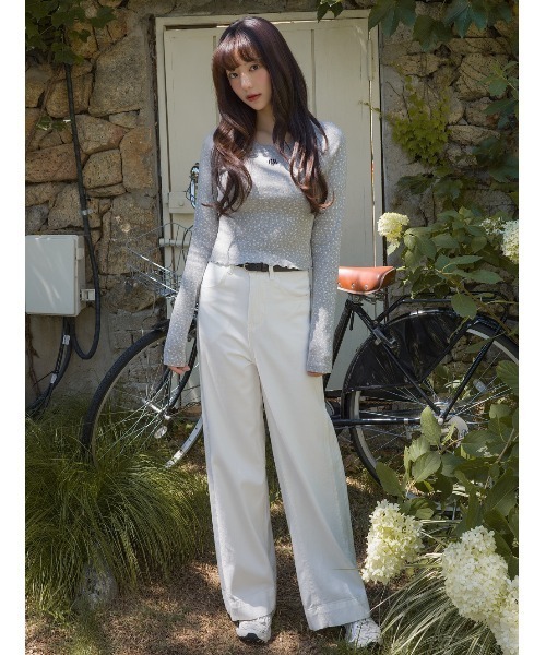 トップス ahaaha A'GEM/9 × .kom 『muah muah/ムーアムーア』 FLOWER FRILL CROP LONG