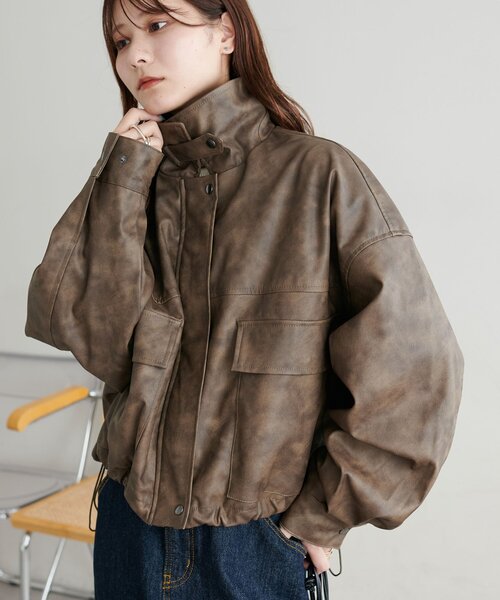 セール】【WEB限定】フェイクレザーショートブルゾン（ブルゾン