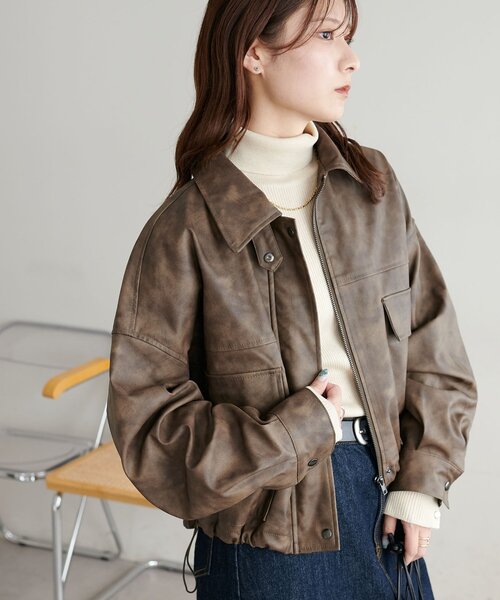 セール】【WEB限定】フェイクレザーショートブルゾン（ブルゾン