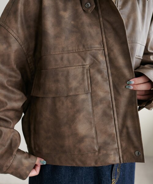 【新品◎未使用品】Discoat レザージャケット ブルゾン　アイボリー DISCOAT（ディスコート）の「【新色追加!/WEB限定】2WAYフェイクレザー