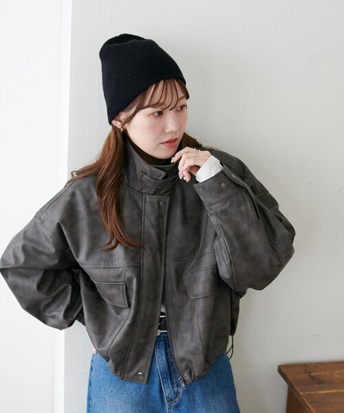 セール】【WEB限定】フェイクレザーショートブルゾン（ブルゾン