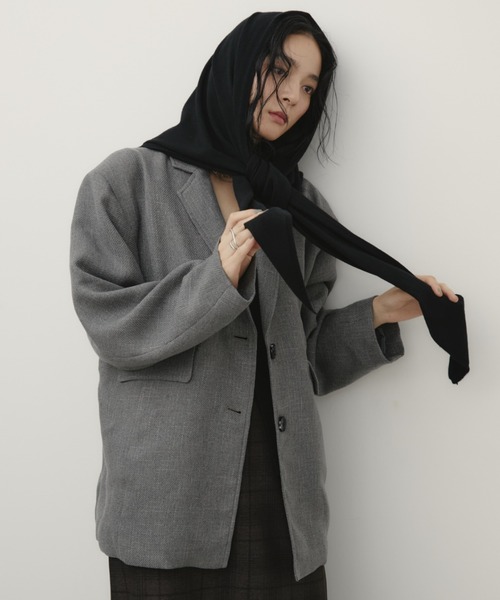 Aunt Marie's（アントマリーズ）の「トライアングルニットスカーフ（ストール/ショール・レディース・ブラック/チャコールグレー・FREE）」の21枚目の写真