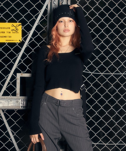 ACLENT（アクレント）の「サイドベルトリブニットトップス（ニット/セーター・レディース・グレー/ブラック/ホワイト・FREE）」の10枚目の写真