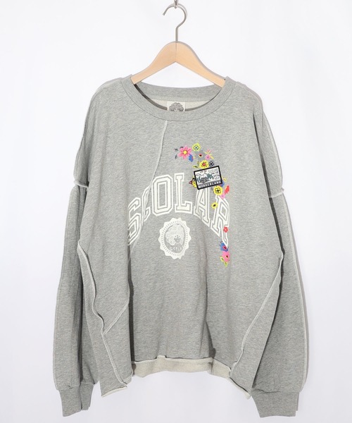 ScoLar(スカラー)の「153662:リメイク風メロウステッチプルオーバー(Tシャツ/カットソー・レディース・ブラック/杢グレー/オートミール・M)」の3枚目の写真