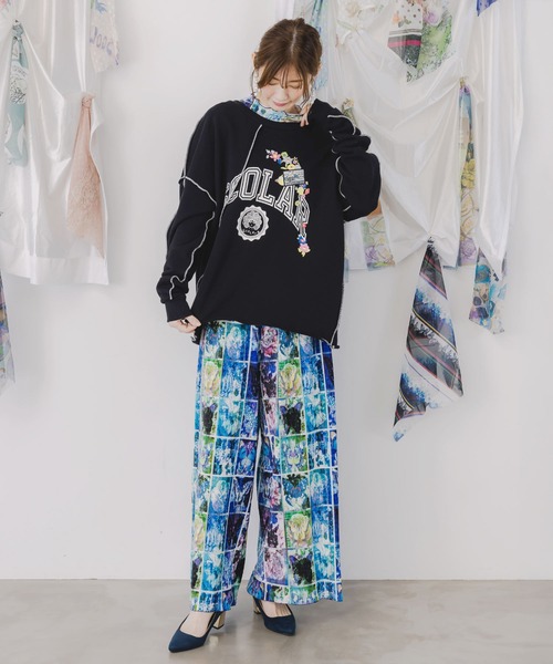 ScoLar(スカラー)の「153662:リメイク風メロウステッチプルオーバー(Tシャツ/カットソー・レディース・ブラック/杢グレー/オートミール・M)」の4枚目の写真