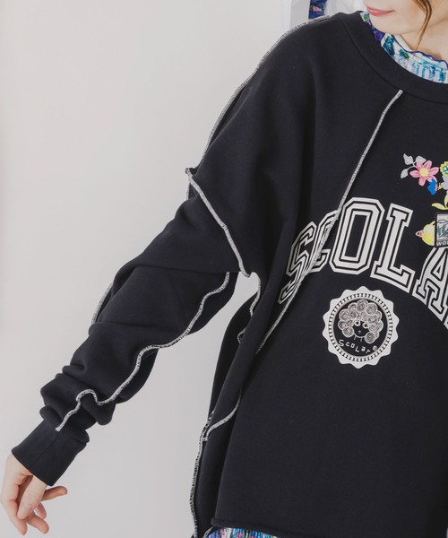 ScoLar(スカラー)の「153662:リメイク風メロウステッチプルオーバー(Tシャツ/カットソー・レディース・ブラック/杢グレー/オートミール・M)」の11枚目の写真