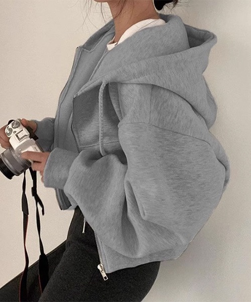 SEN TOKYO(セントーキョー)の「ボリュームクロップドジップアップパーカー(パーカー・レディース・ネイビー/ダークグレー/ライトグレー/ブラック・MEDIUM)」の4枚目の写真