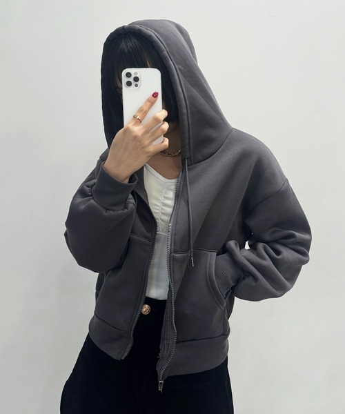 SEN TOKYO(セントーキョー)の「ボリュームクロップドジップアップパーカー(パーカー・レディース・ネイビー/ダークグレー/ライトグレー/ブラック・MEDIUM)」の1枚目の写真